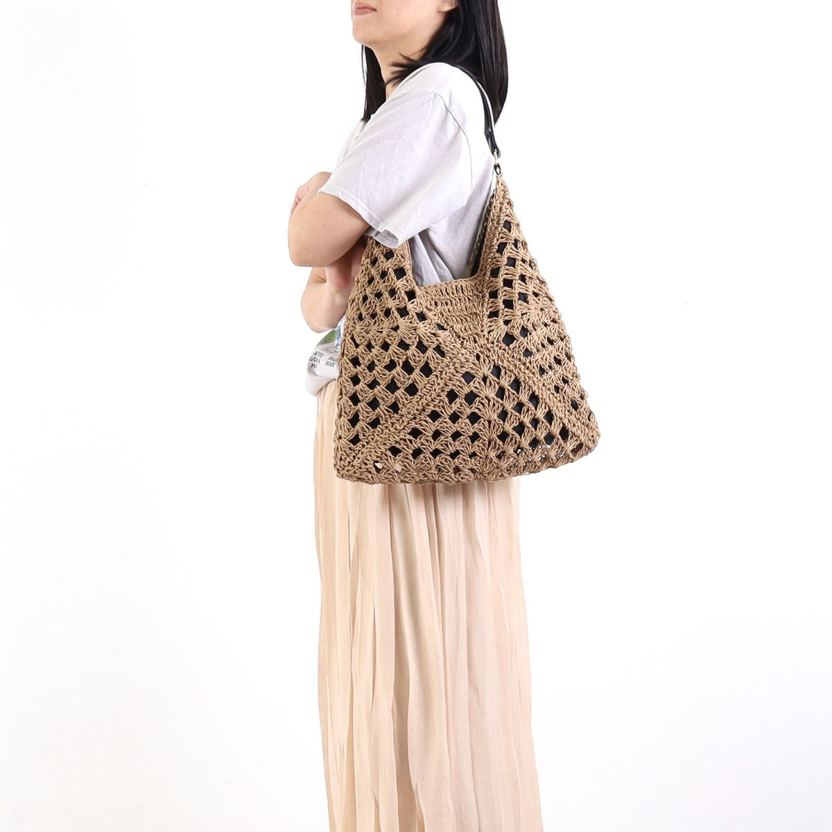 クーコ COOCO ペーパー透かし編ワンショルダーカゴバッグ／A4対応 （キャメル） キャメル