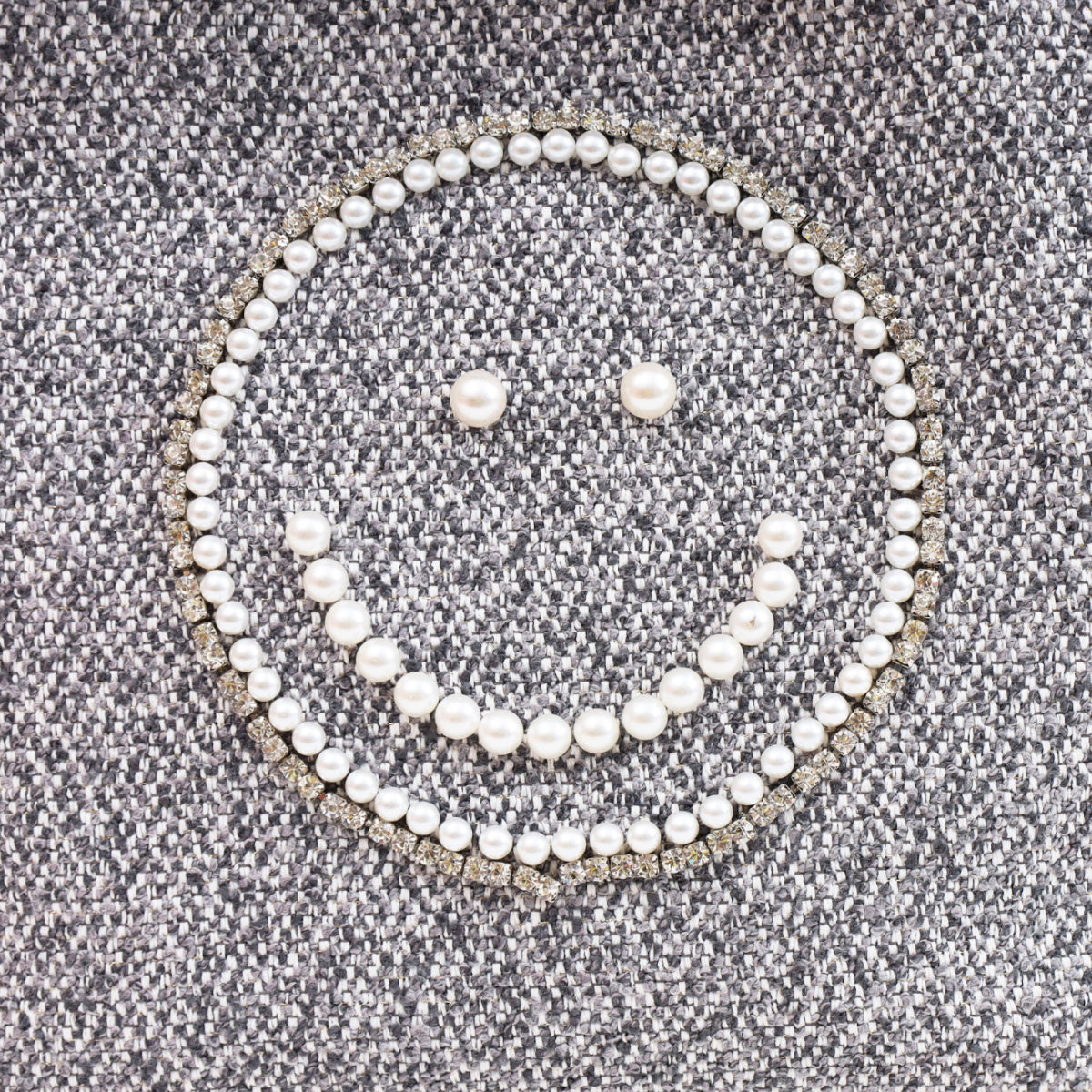 クーコ COOCO SMILEY／パール刺繍xエコファーツイードトートバッグ