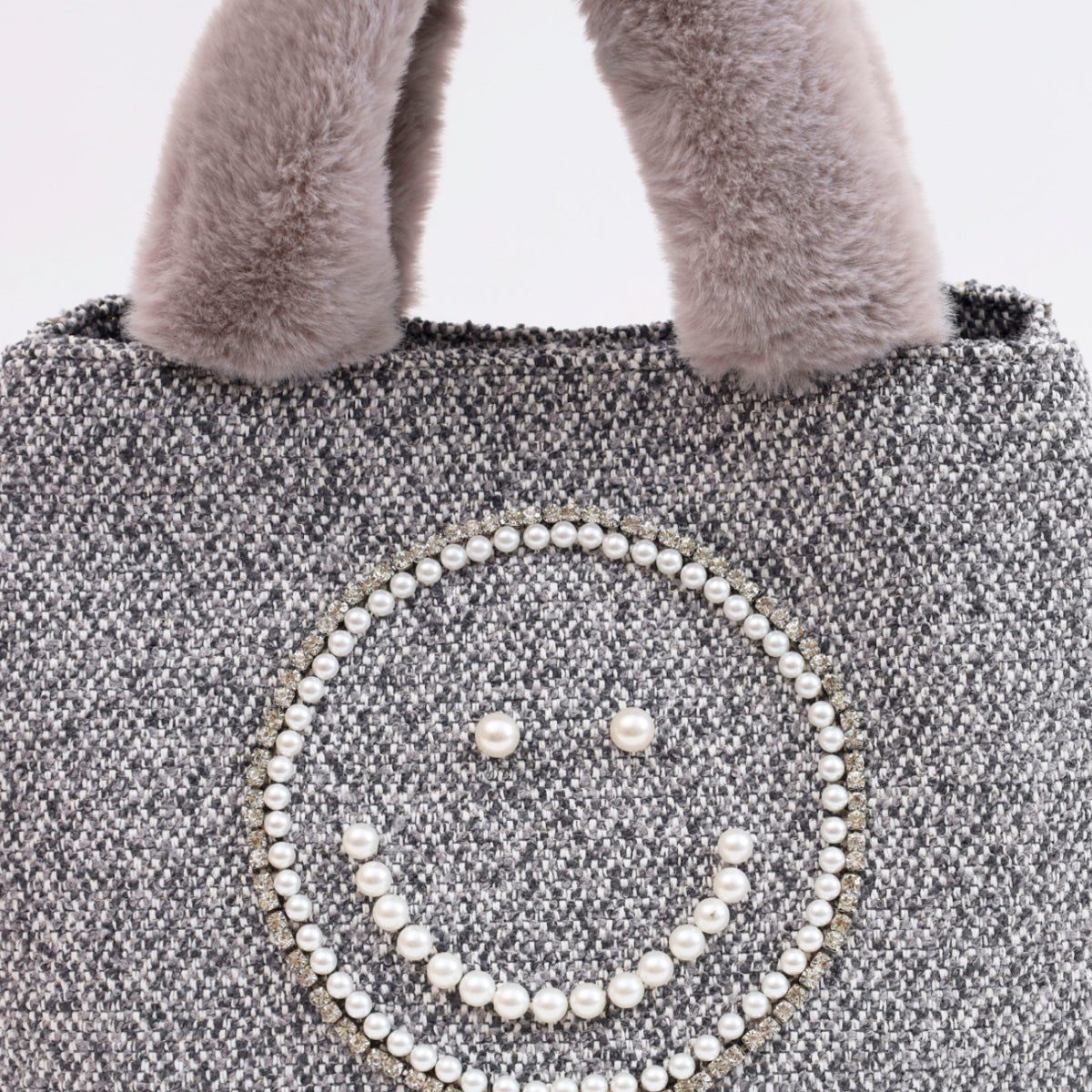 クーコ COOCO SMILEY／パール刺繍xエコファーツイードトートバッグ