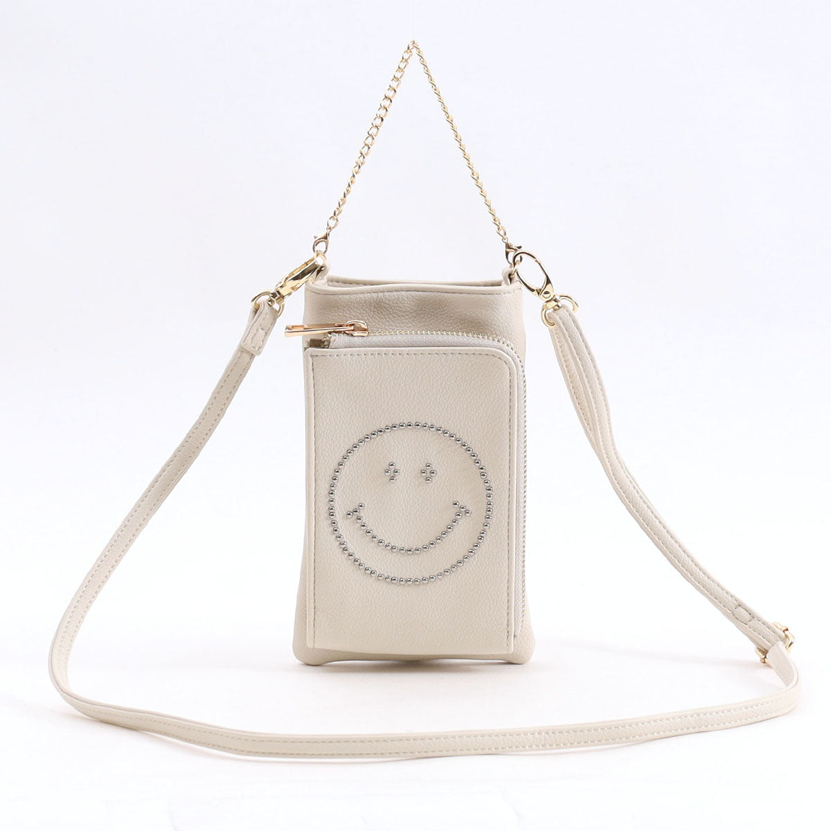 クーコ COOCO SMILEY／スタッズフェイクレザースマホショルダーバッグ