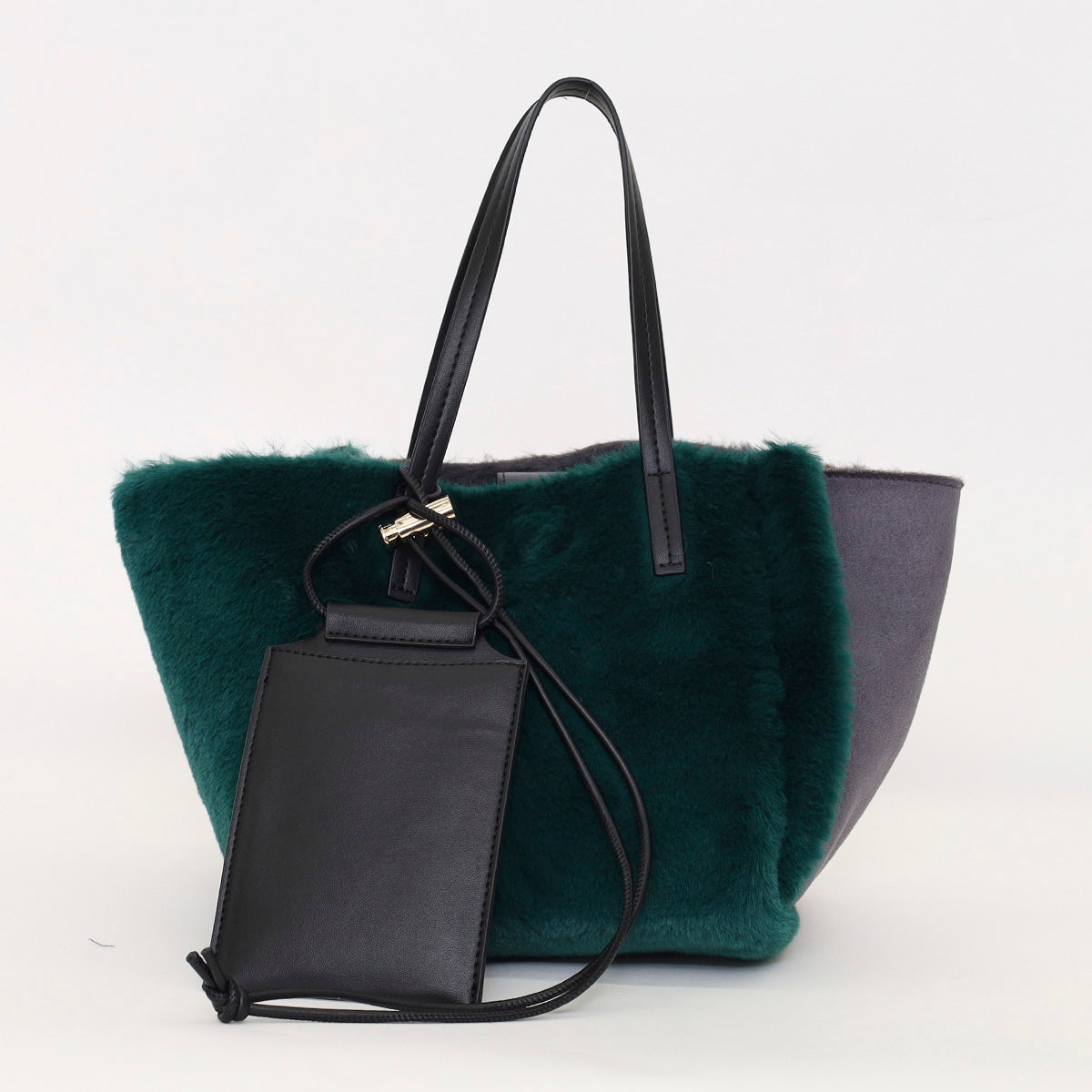 クーコ COOCO ポーチ付リバーシブルムートン風配色バッグ