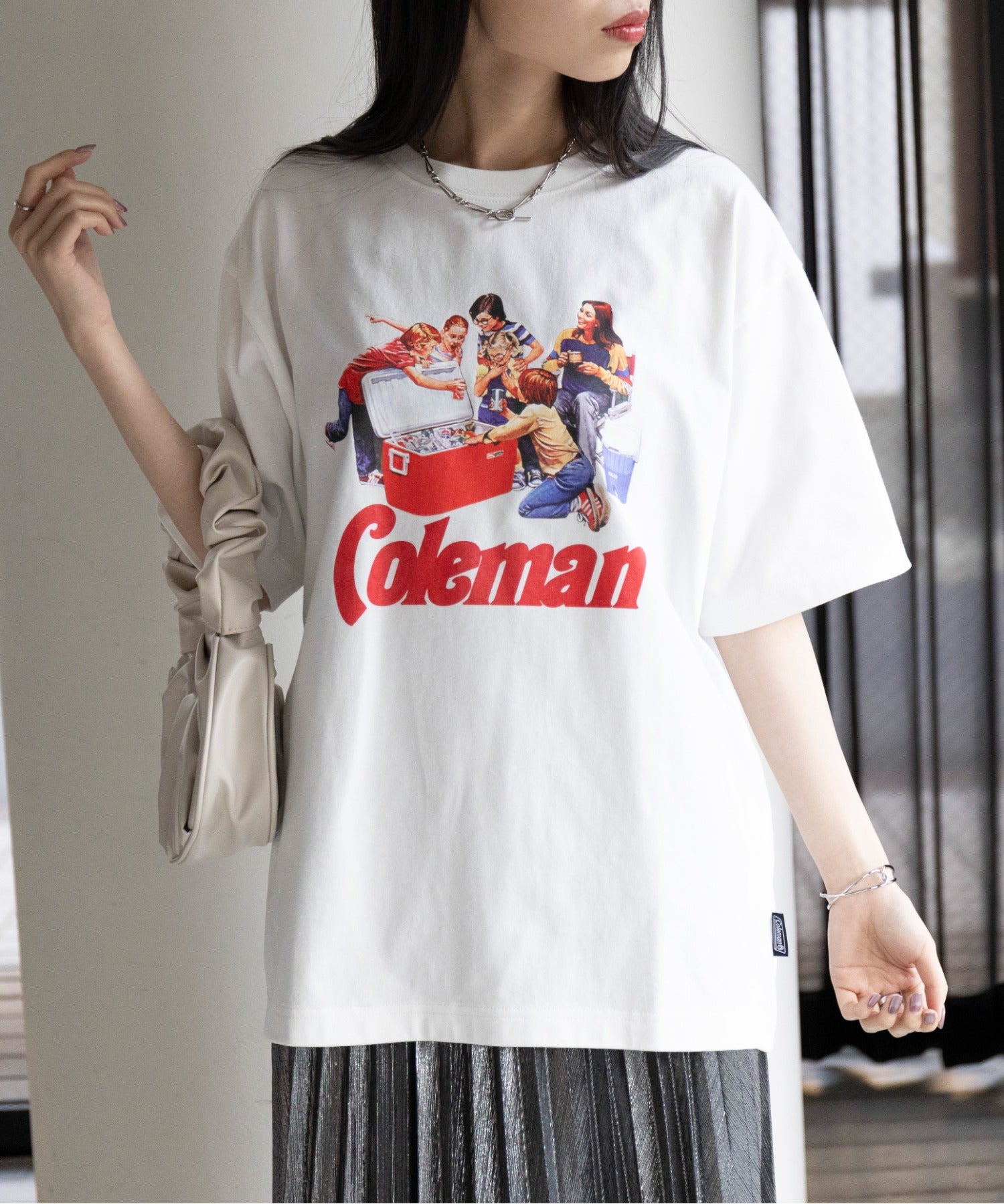 ◎SETUP7別注商品◎【Coleman】コールマン / プリントT Tシャツ ユニセックス 半袖 クルーネック レトロ グラフィック WHT