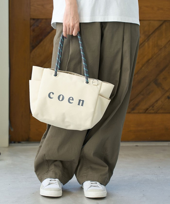 【一部WEBカラー・追加】coen（コーエン） ロゴ ポリキャンバストートバッグ（Mサイズ） MD.GRAY