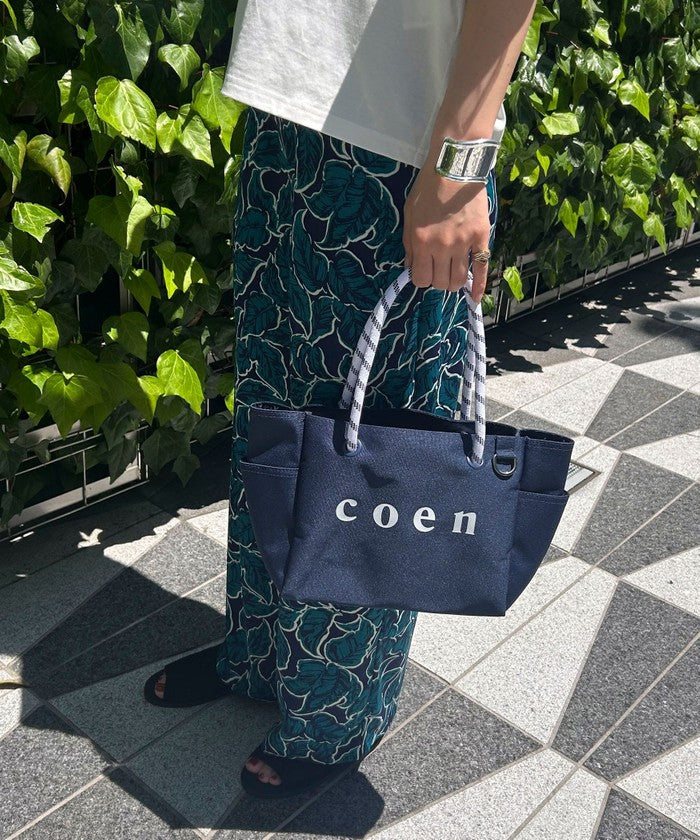 【一部WEBカラー・追加】coen（コーエン） ロゴ ポリキャンバストートバッグ（Mサイズ） MD.GRAY