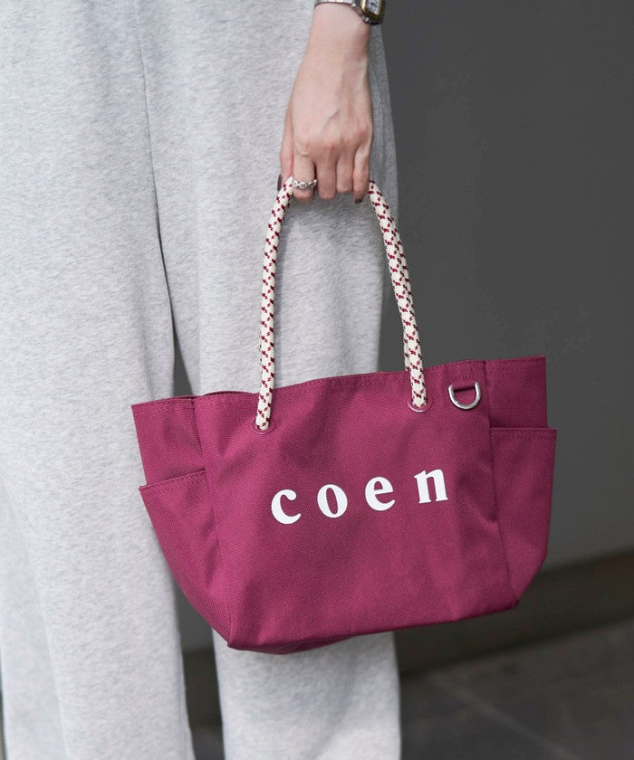 【一部WEBカラー・追加】coen（コーエン） ロゴ ポリキャンバストートバッグ（Mサイズ） MD.GRAY