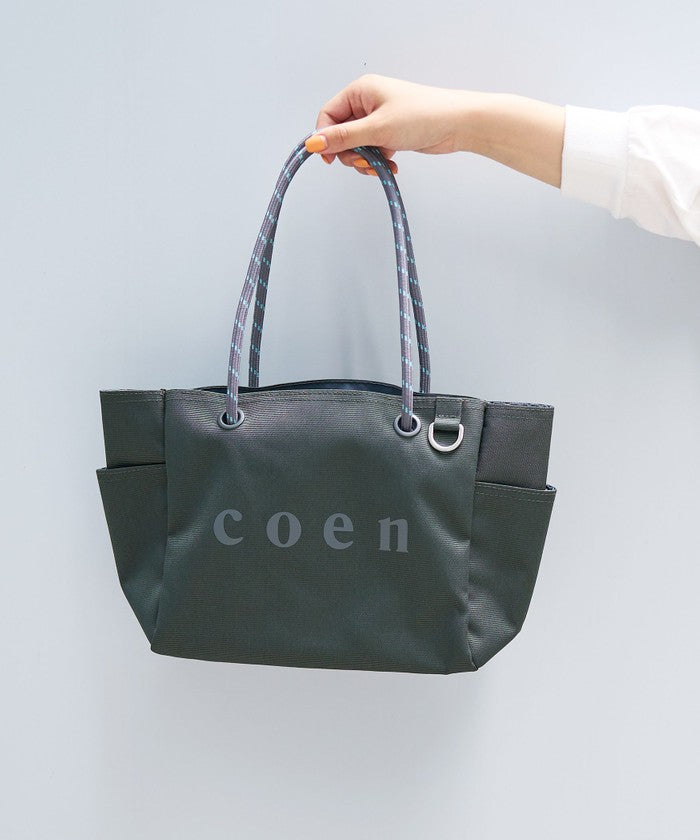 【一部WEBカラー・追加】coen（コーエン） ロゴ ポリキャンバストートバッグ（Mサイズ） MD.GRAY