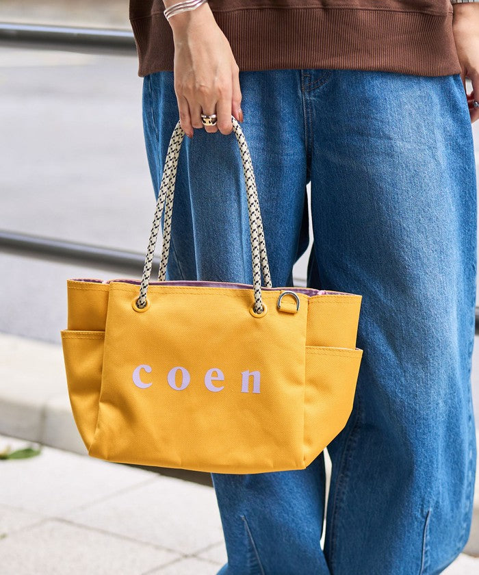 【一部WEBカラー・追加】coen（コーエン） ロゴ ポリキャンバストートバッグ（Mサイズ） MD.GRAY