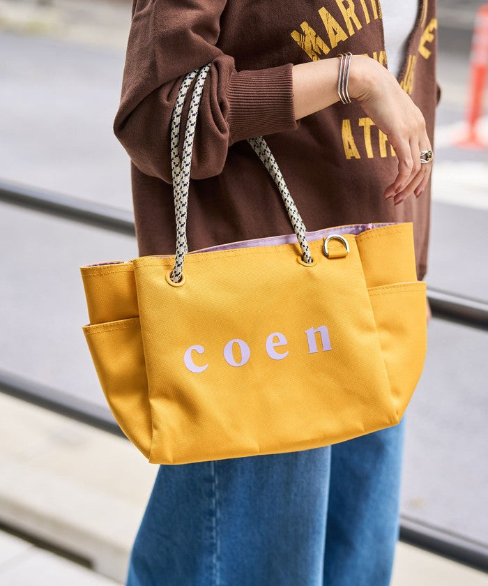 【一部WEBカラー・追加】coen（コーエン） ロゴ ポリキャンバストートバッグ（Mサイズ） MD.GRAY
