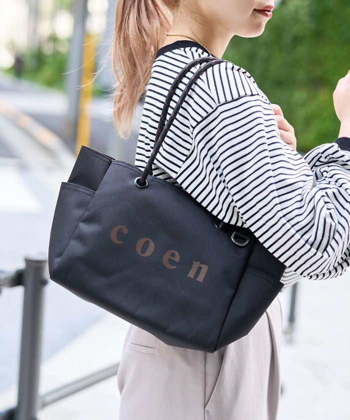 【一部WEBカラー・追加】coen（コーエン） ロゴ ポリキャンバストートバッグ（Mサイズ） MD.GRAY