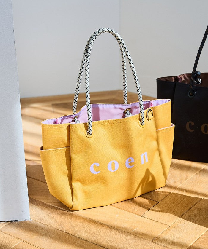 【一部WEBカラー・追加】coen（コーエン） ロゴ ポリキャンバストートバッグ（Mサイズ） MD.GRAY