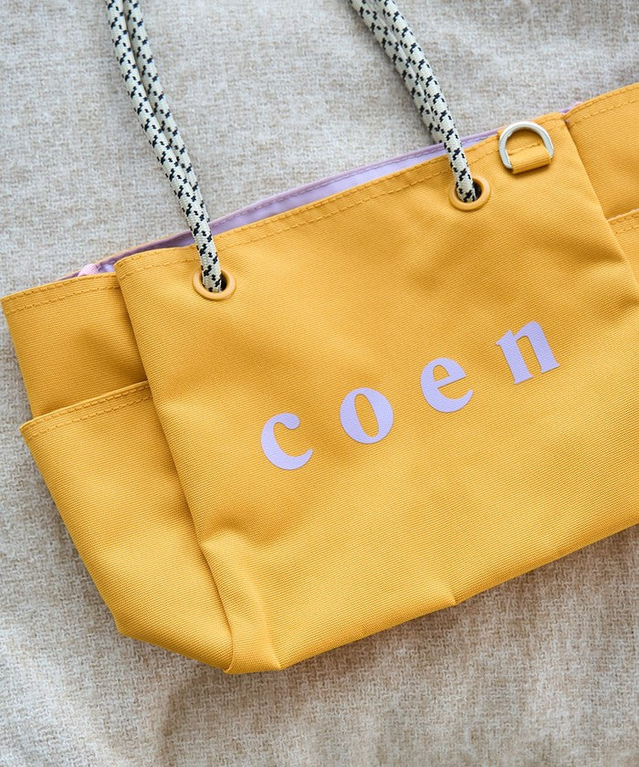【一部WEBカラー・追加】coen（コーエン） ロゴ ポリキャンバストートバッグ（Mサイズ） MD.GRAY