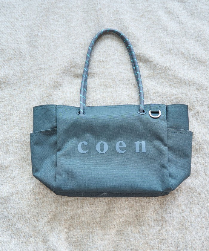 【一部WEBカラー・追加】coen（コーエン） ロゴ ポリキャンバストートバッグ（Mサイズ） MD.GRAY
