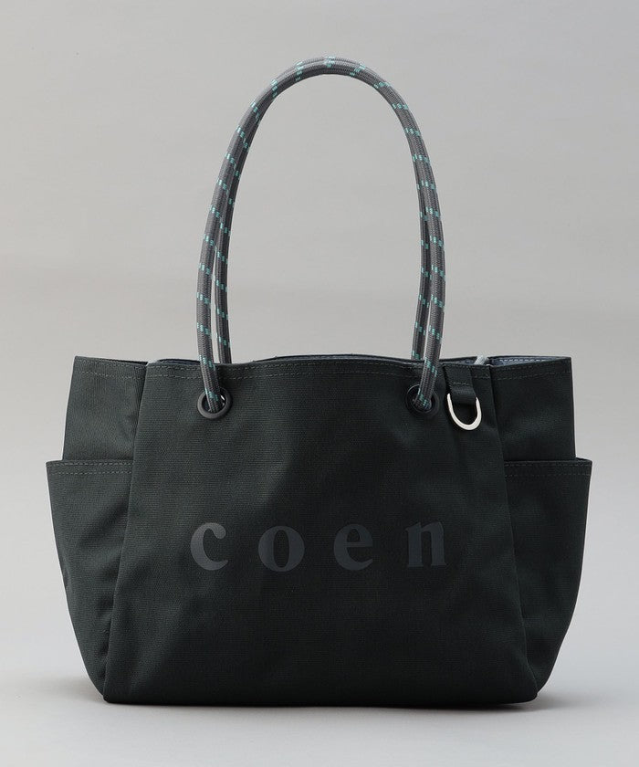 【一部WEBカラー・追加】coen（コーエン） ロゴ ポリキャンバストートバッグ（Mサイズ） MD.GRAY