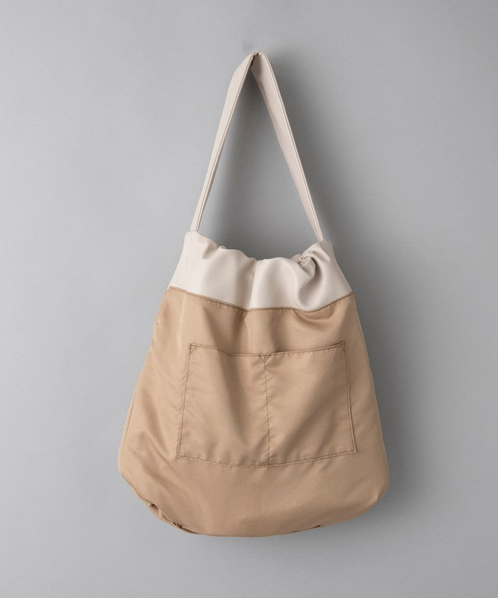 レザーライク ギャザーワンショルダートートバッグ MD.BROWN