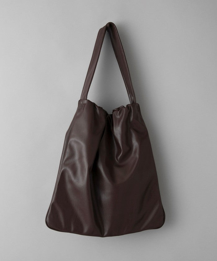レザーライク ギャザーワンショルダートートバッグ MD.BROWN