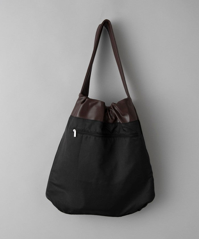 レザーライク ギャザーワンショルダートートバッグ MD.BROWN