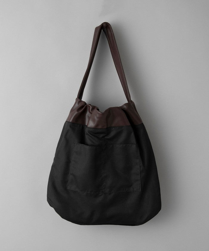 レザーライク ギャザーワンショルダートートバッグ MD.BROWN