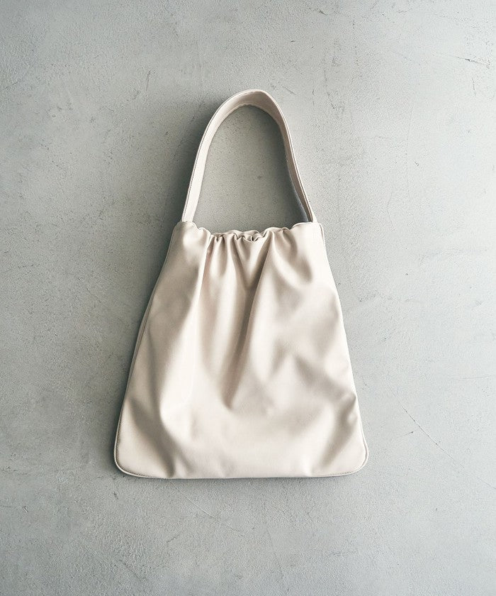 レザーライク ギャザーワンショルダートートバッグ BEIGE