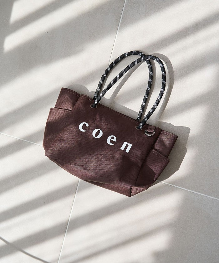 【新色登場・追加】coen（コーエン） ロゴ Pキャンバストートバッグ（Mサイズ） DK.BROWN