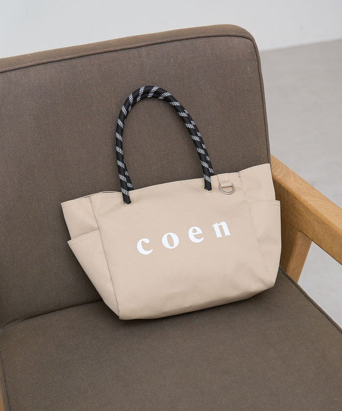 【新色登場・追加】coen（コーエン） ロゴ ポリキャンバストートバッグ（Mサイズ） BEIGE
