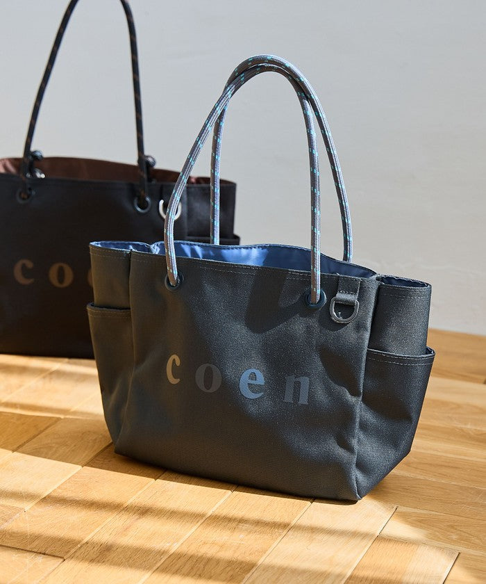 【一部WEBカラー・追加】coen（コーエン） ロゴ ポリキャンバストートバッグ（Mサイズ） DK.GRAY