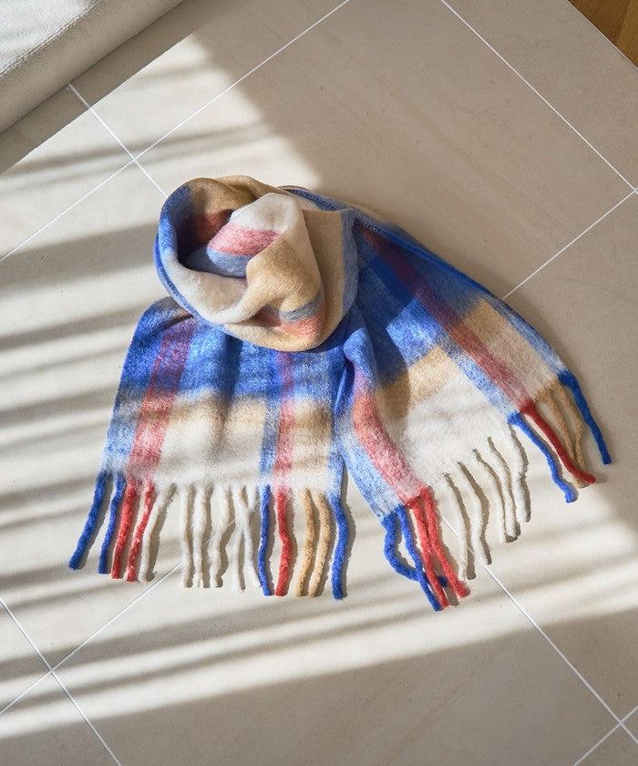 PANKAJ チェックボリュームマフラー COBALT