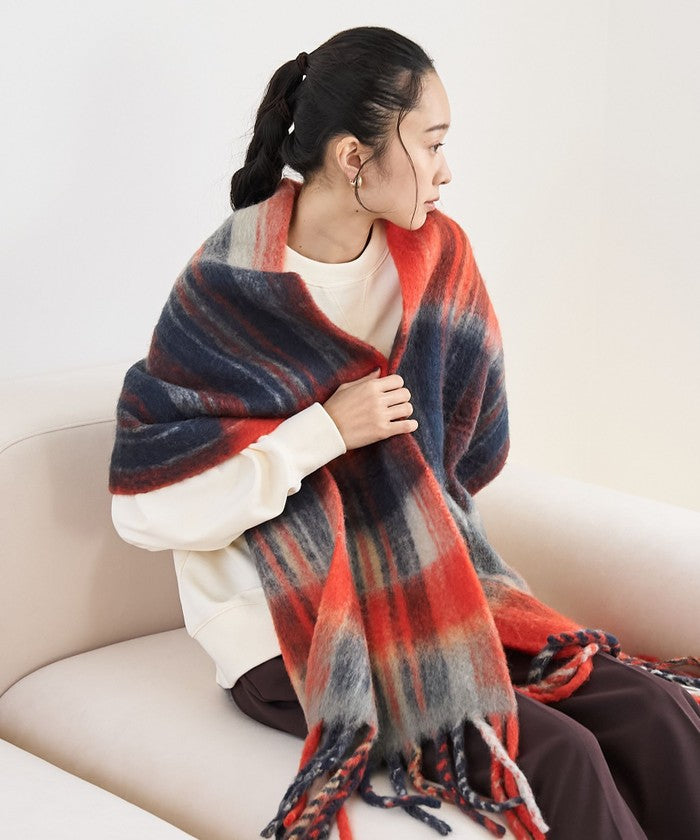 PANKAJ チェックボリュームマフラー COBALT