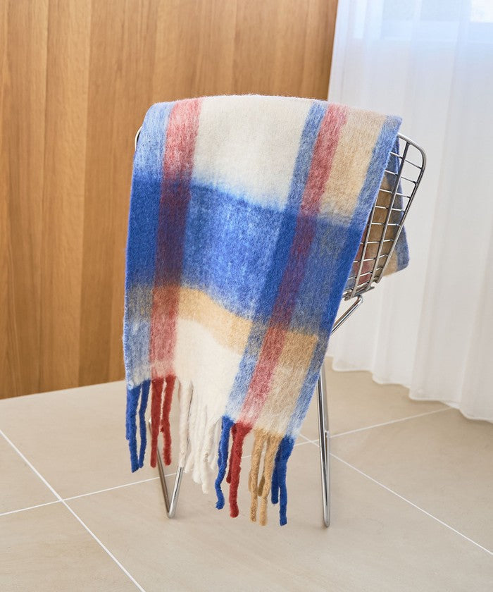 PANKAJ チェックボリュームマフラー COBALT