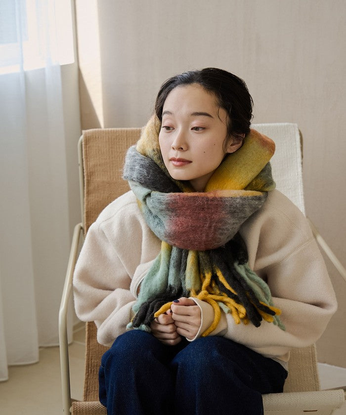 PANKAJ チェックボリュームマフラー COBALT