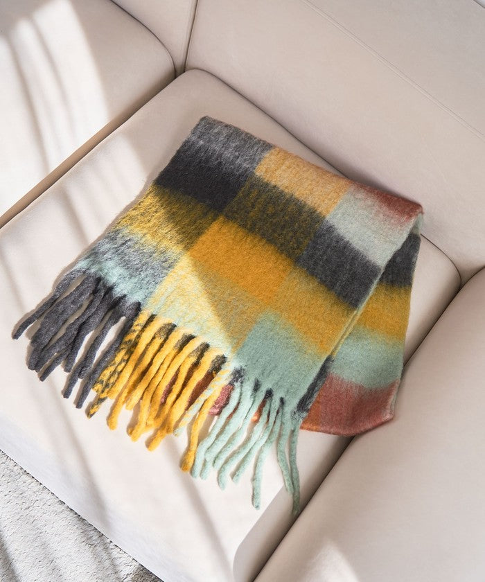 PANKAJ チェックボリュームマフラー COBALT