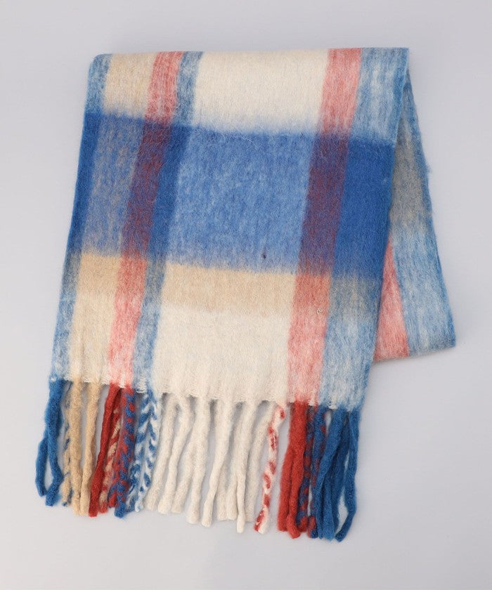 PANKAJ チェックボリュームマフラー COBALT