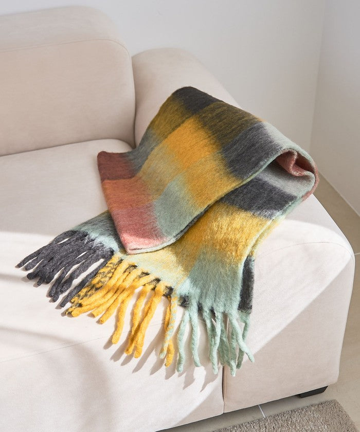 PANKAJ チェックボリュームマフラー YELLOW