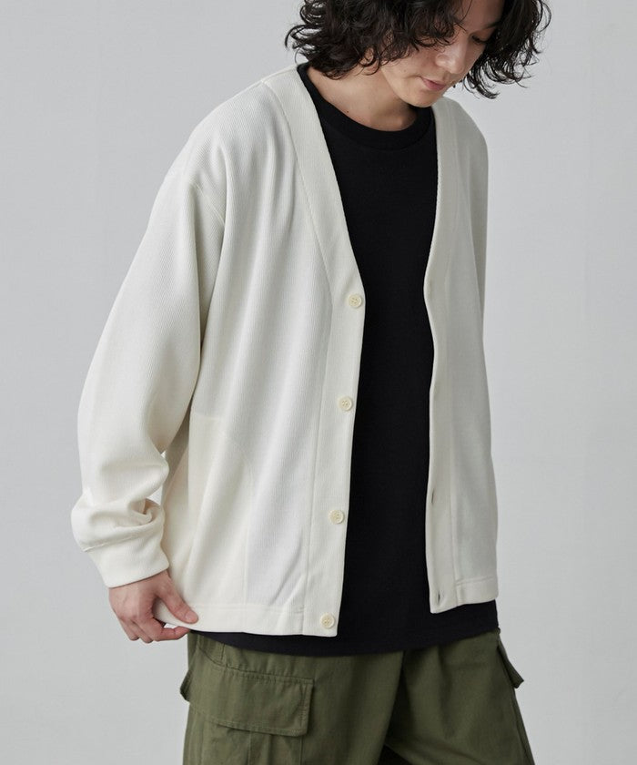 【RIB TECHシリーズ】ライトVネックカーディガン,OFF WHITE