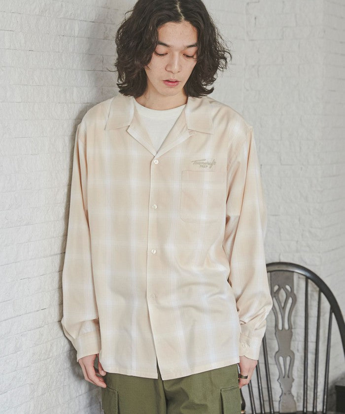 TOWNCRAFT別注オンブレチェックオープンカラーシャツ,BEIGE