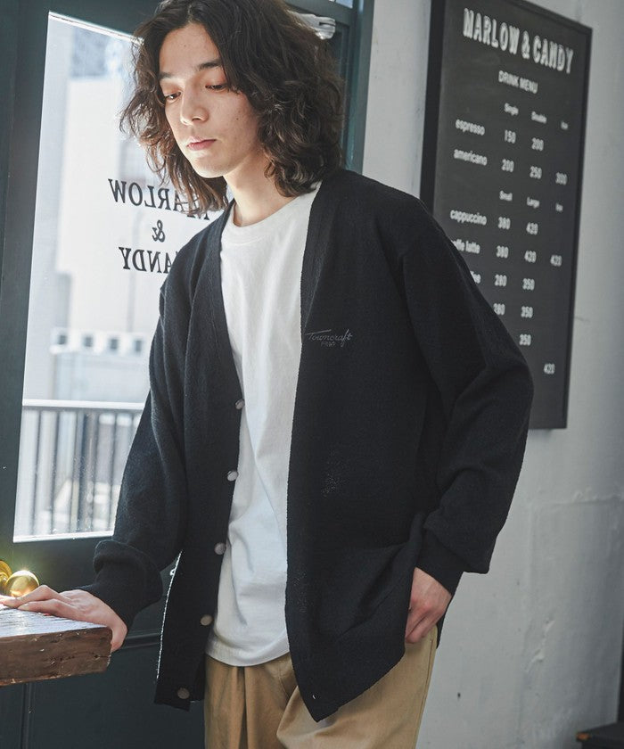 TOWNCRAFT別注ループヤーンニットカーディガン,BLACK
