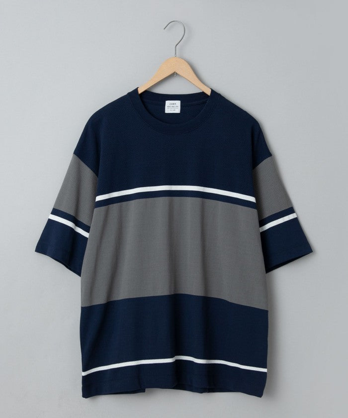 ジャガードメッシュ切替えTシャツ,MD.GRAY