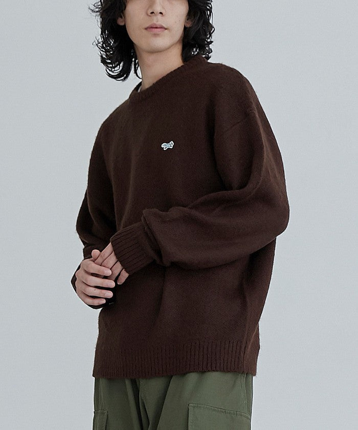 垢抜け ワンポイントニット/Penneys別注シャギークルーネックニット,DK.BROWN