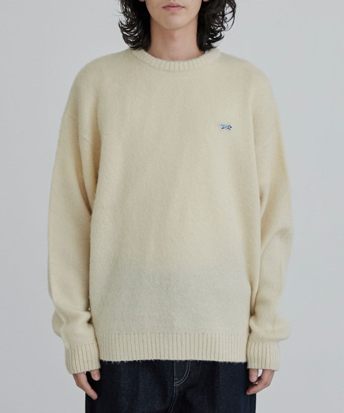 垢抜け ワンポイントニット/Penneys別注シャギークルーネックニット,OFF WHITE