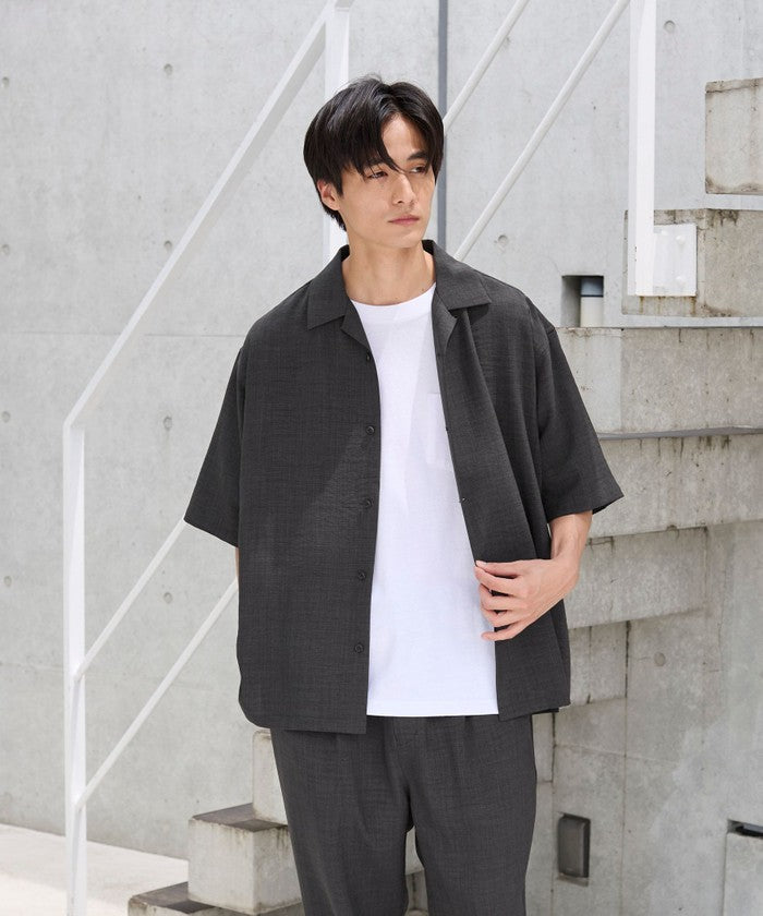 リネンライクオープンカラーシャツ MD.BROWN