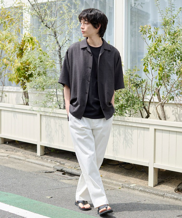 リネンライクオープンカラーシャツ MD.BROWN