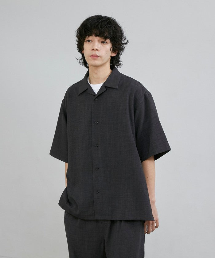 リネンライクオープンカラーシャツ MD.BROWN
