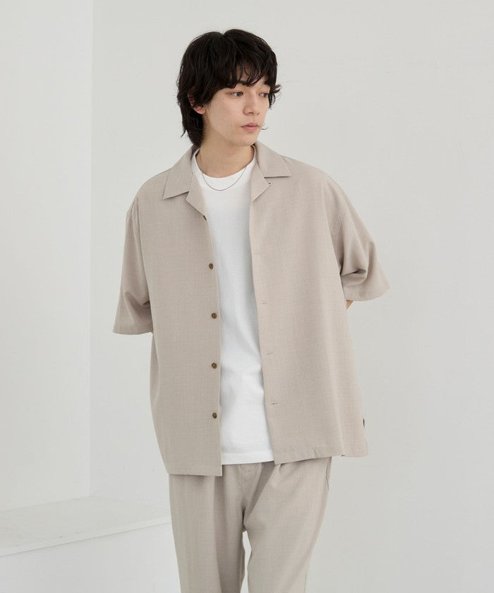 リネンライクオープンカラーシャツ MD.BROWN