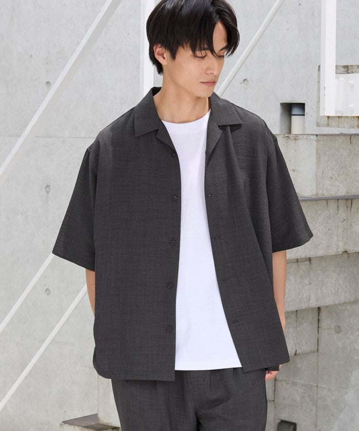 リネンライクオープンカラーシャツ DK.GRAY