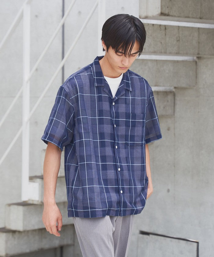 絡み織りチェックシャツ MD.GRAY