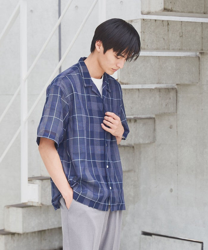 絡み織りチェックシャツ MD.GRAY