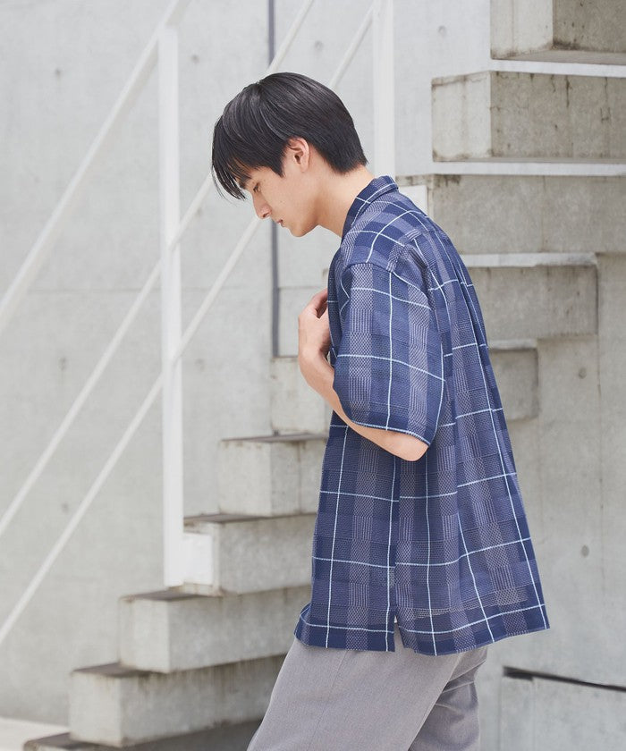 絡み織りチェックシャツ MD.GRAY