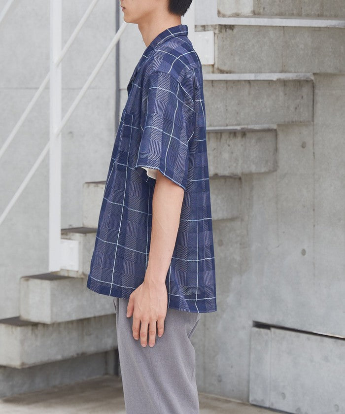 絡み織りチェックシャツ MD.GRAY