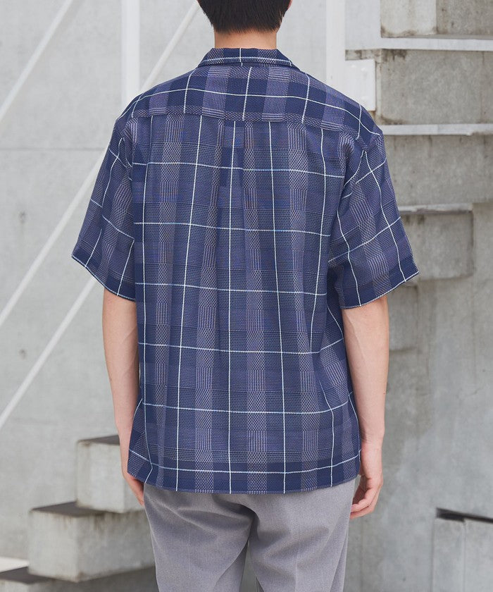 絡み織りチェックシャツ MD.GRAY