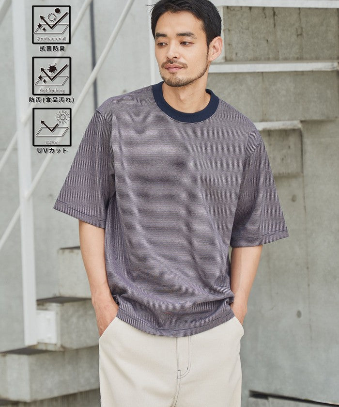 クリーンプラスボーダーTシャツ【抗菌防臭・防汚（食品汚れ）・UVカット】 NAVY