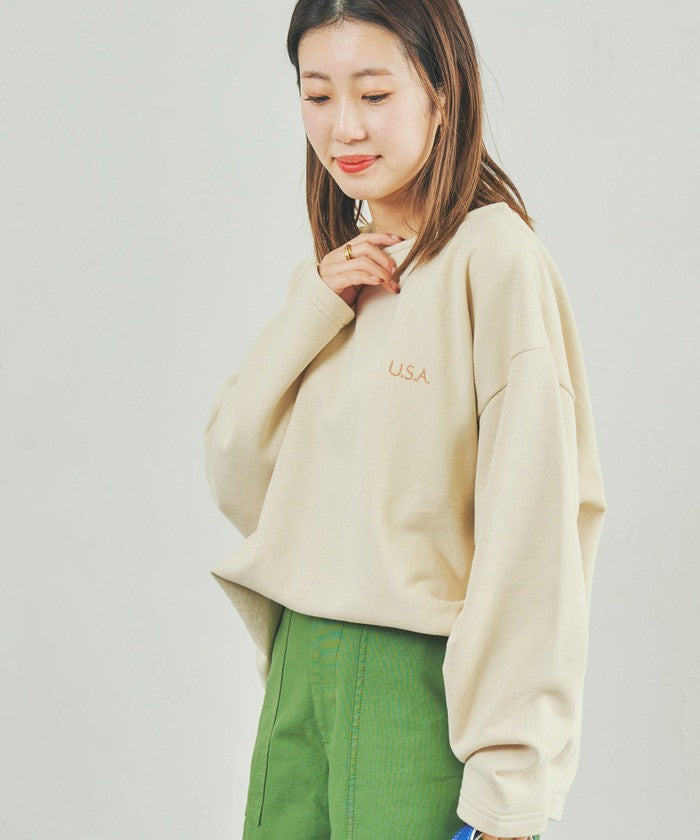 USAコットンCVC裏毛BIO刺繍スウェット,NATURAL